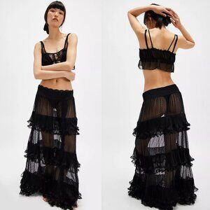 Free People Forever Young Half Slip Maxi Skirt in Black NEW